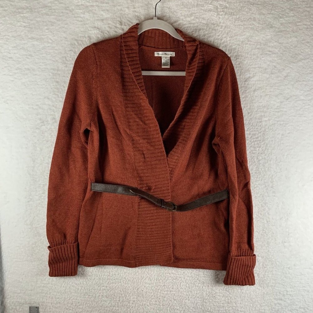 Susan Bristol‎ Kimono Sweater Womens Medium Orange Wool Knit Belted Waist 7939